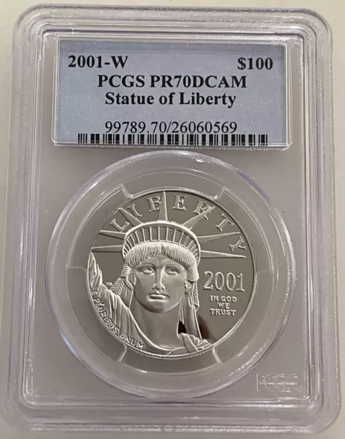 2001-W $100 Platinum Eagle Statue Of Liberty Pcgs Pr70 Dcam