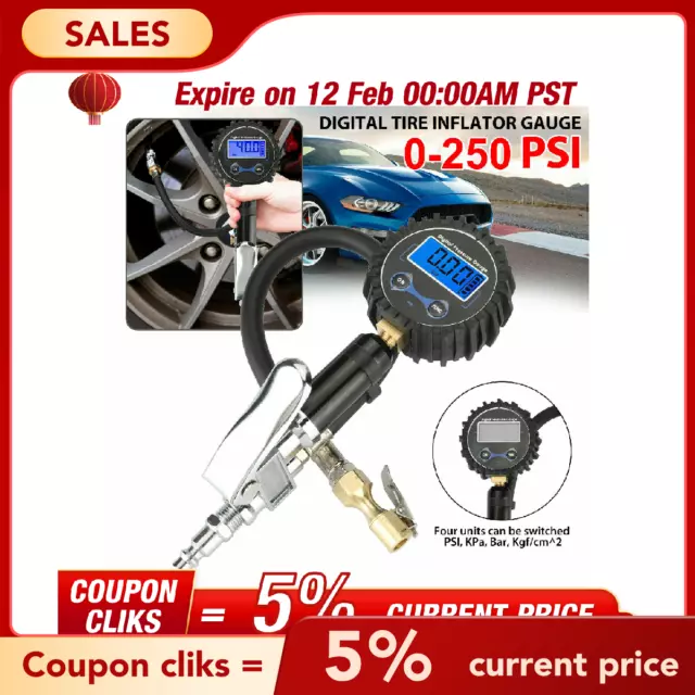 For Truck/ Car/Bike Digital Tire Inflator with Pressure Gauge 250 PSI Air Chuck*