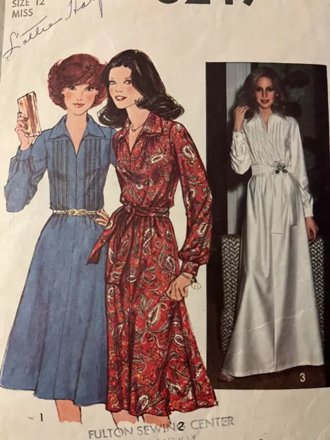 Vintage Simplicity Pattern 8249 A-Line Dress Two Lengths CUT Size 12 circa 1970s