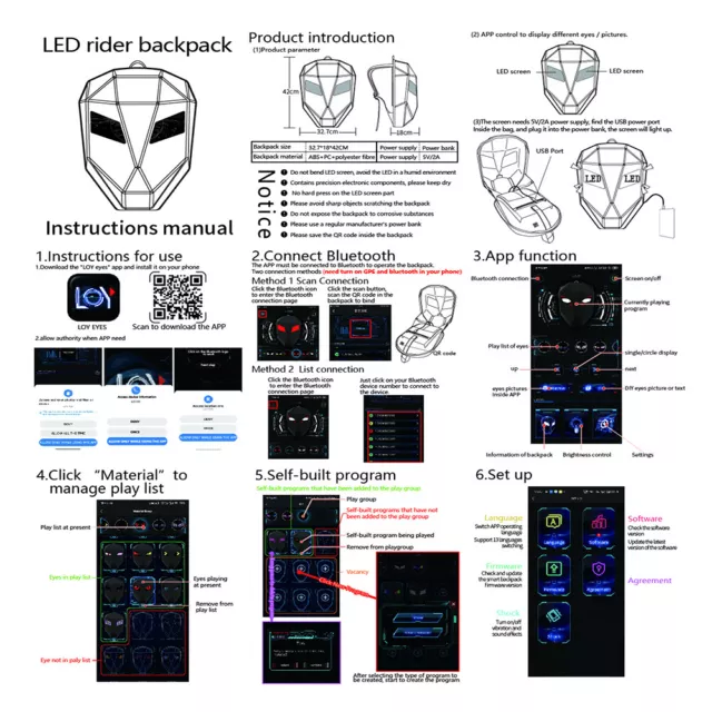 LED Backpack Motorcycle Riding Backpack Travel Daypack Storage Bag 2