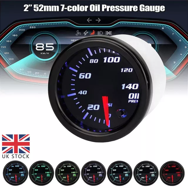 52mm Universal 7 Color LED Car Oil Press Gauge Oil Pressure Meter With Sensor