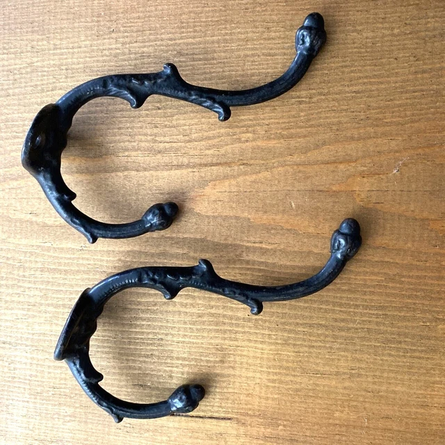 Antique Double Coat Hat Hooks Cast Iron Acorn Tip Branch Hook Set of 2