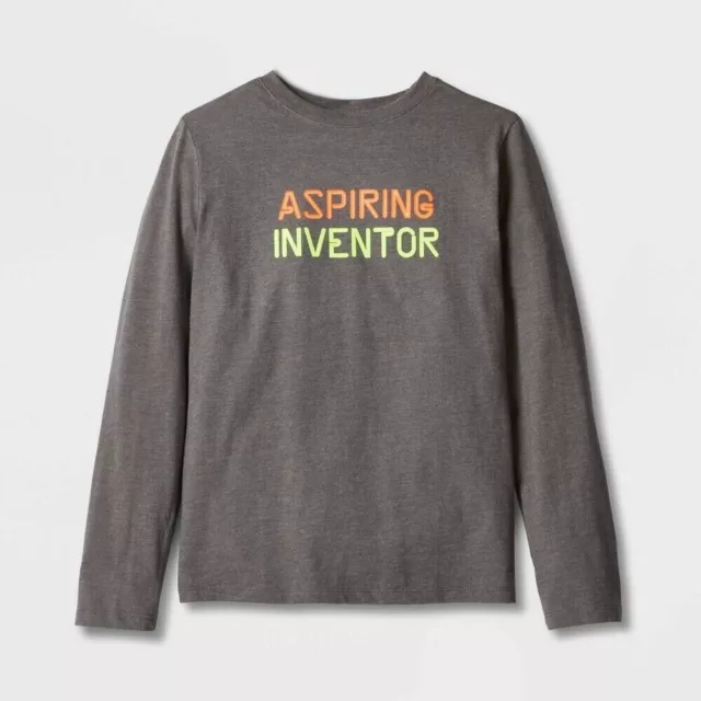 KKH) Boys' 'Aspiring Inventor' Long Sleeve Graphic T-Shirt Gray XS 4/5