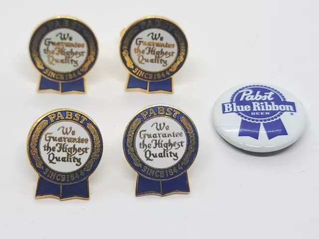 Vintage Pabst Blu Nastro Birra PBR Smaltato Dorato Uomo Gemelli & Bavero Spille