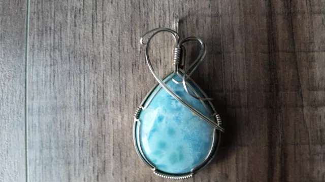 Larimar Pendant. Sterling Silver wire wrapped. Beautiful color and pattern. 