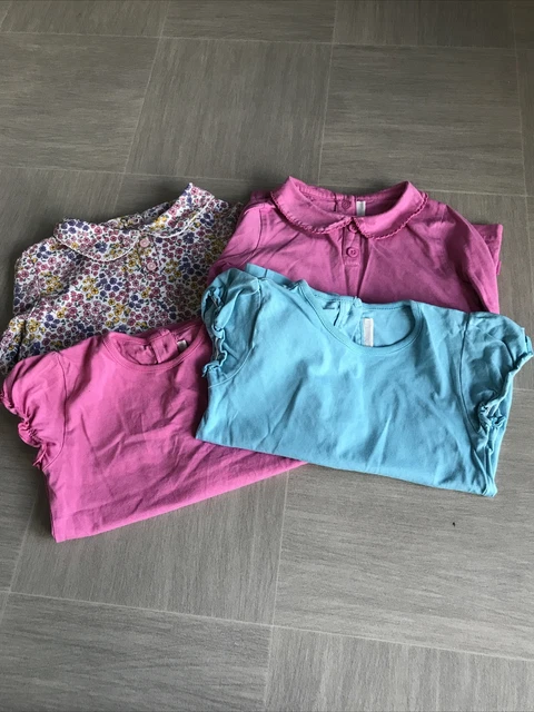 JOJO MAMAN BEBE 3 TOPS AGE 4-5 Years Pink/Blue Cap/Long Sleeve Cotton VGC