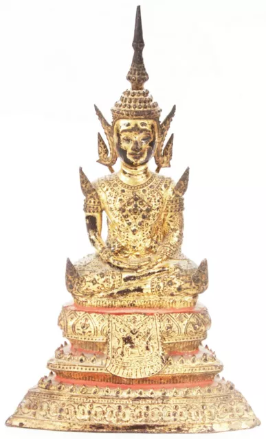 Antique 19th Century 8" Thai Rattanakosin Gold Gilt Bronze Buddha Thailand Old