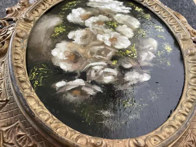 Original Ölgemälde Blumen Bouquet Oval Impressionismus Handgemalt Barock Rahmen 3