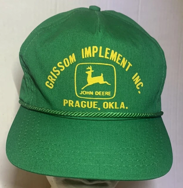 VINTAGE JOHN DEERE Rope Brim Trucker Hat Prague Oklahoma Ok Strapback