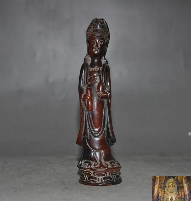 Rare Chinese Old Ox Horn Carved Guan yin Bodhisattva Kwan-yin Goddess Statue