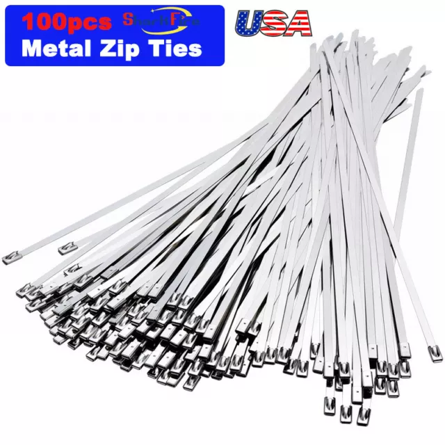 100pcs Stainless Steel Exhaust Wrap Multi-Purpose Locking Cable Metal Zip Ties
