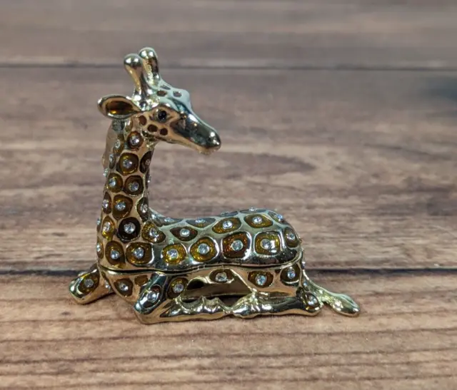 Giraffe Enamel with Rhinestones Hinged Trinket Box Jeweled Collectible Keepsake