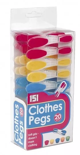 Soft Grip Plastic Pegs Clothes For Washing Lines Extra Strong Pack Of 20