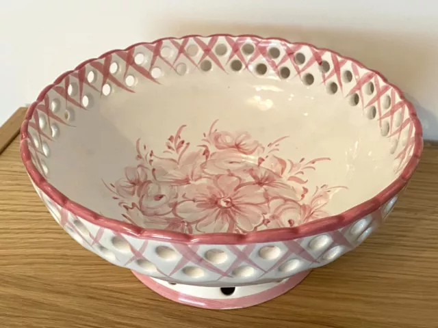 Vintage Vestal Pottery Portugal Pink & White Bowl Dish 23cm Signed
