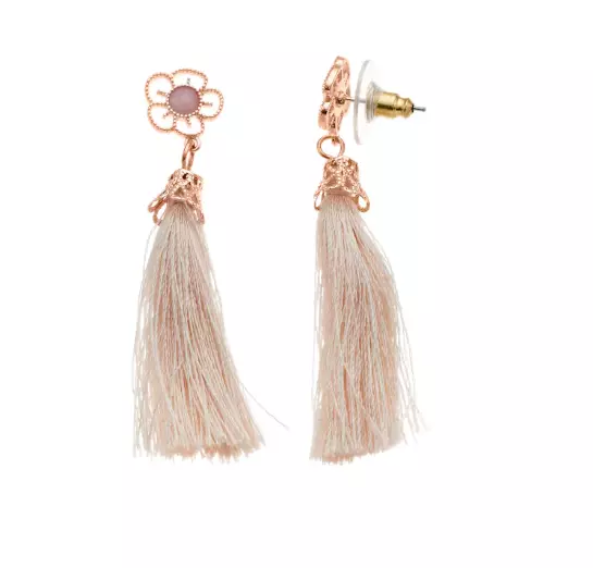 LC Lauren Conrad Rose Gold Tone Flower Tassel Drop Earrings ()