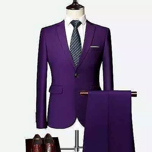 Elegante Traje Vestido Hombre Completo Violeta Chaqueta Pantalones Slim 1036