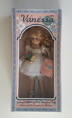 Vanessa Ballerina White Dress Blond Hair Blue Eyes Porcelain Doll Collection Nib
