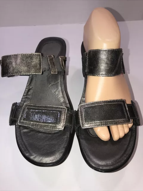 Naot Ladies 10 (41) Wedge Platform Mules Pewter MetaLlic Slip-on Slides Sandals