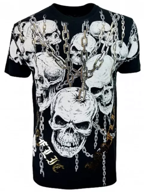 KONFLIC [SKULL CHAINS] T-SHIRT BIKER SKULL TATTOO HARLEY LOS ANGELES  Konflic -