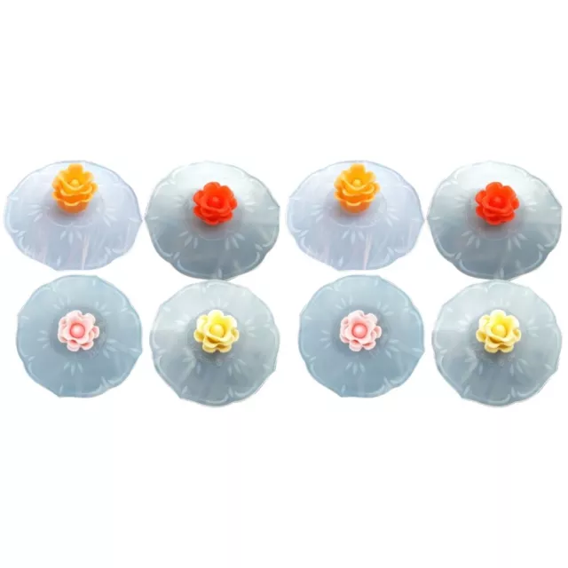 8 Pcs Universal Silicone Lids Rose Shaped Cup Cover Food Grade