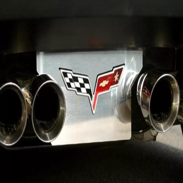 Corvette Exhaust Plate - Polish Stainless Steel with C6 Logo : 2005-2013 C6