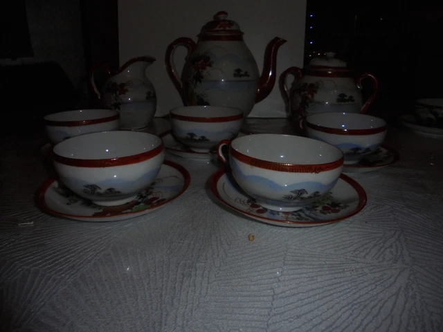 SERVICE A THE ou cafe en porcelaine fine decors asiatique EUR 20,00