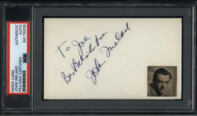 John Ireland D.1992 Actor Spartacus Signed 3" x 5" Index Card  PSA/DNA