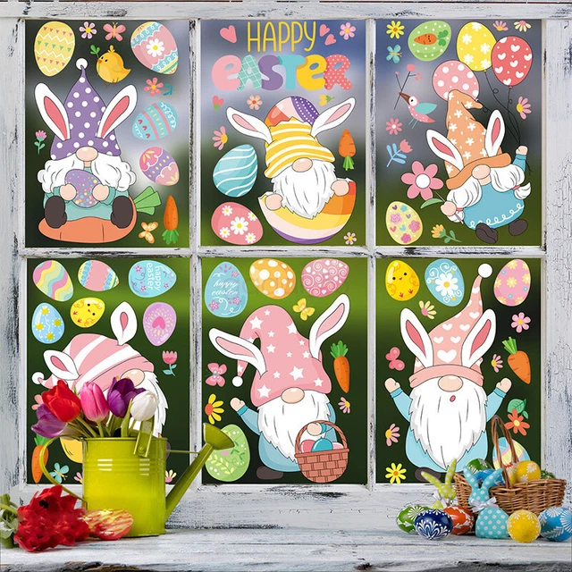 2023 Easter Rabbits Window Stickers Easter Decorations 9 Sheets of Reusable PVC
