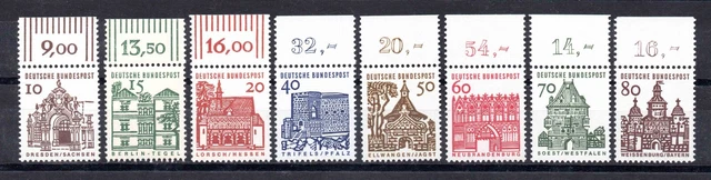 Bund 1964 ** Satz Mi 454-61 Oberrand Freimarken Kleine Bauwerke Dauerserie