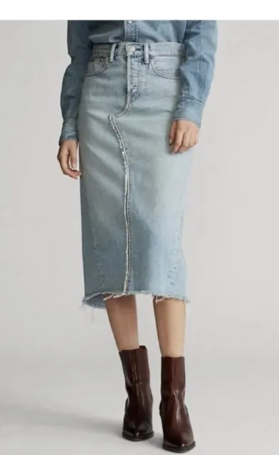 Polo Ralph Lauren Women's Stone Wash Denim Slit Pencil Style Skirt Size 24