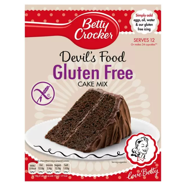 Betty Crocker Gluten Free Devil's Food Cake Mix 425g.  Home baking in 3 Steps