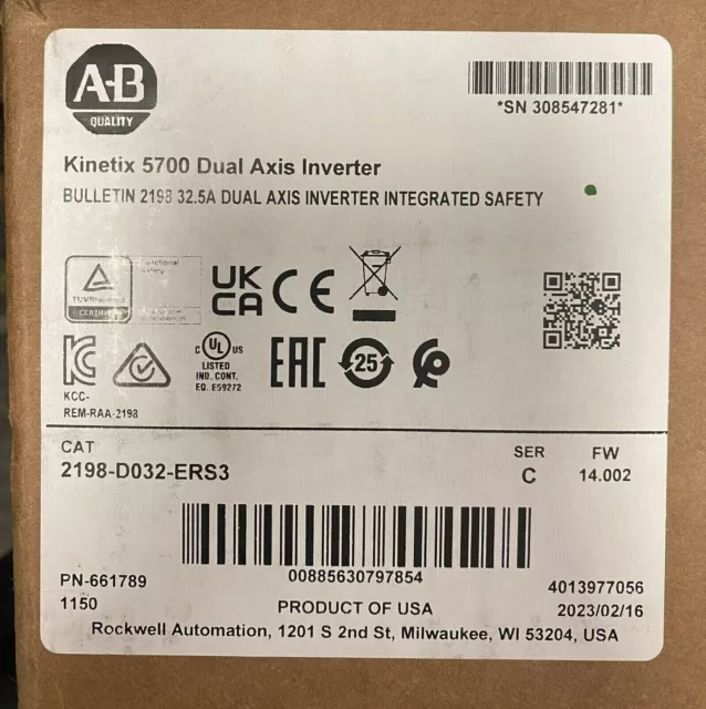 New 2198-D032-ERS3 Kinetix 5700 Ser C Dual Axis Module 1PC