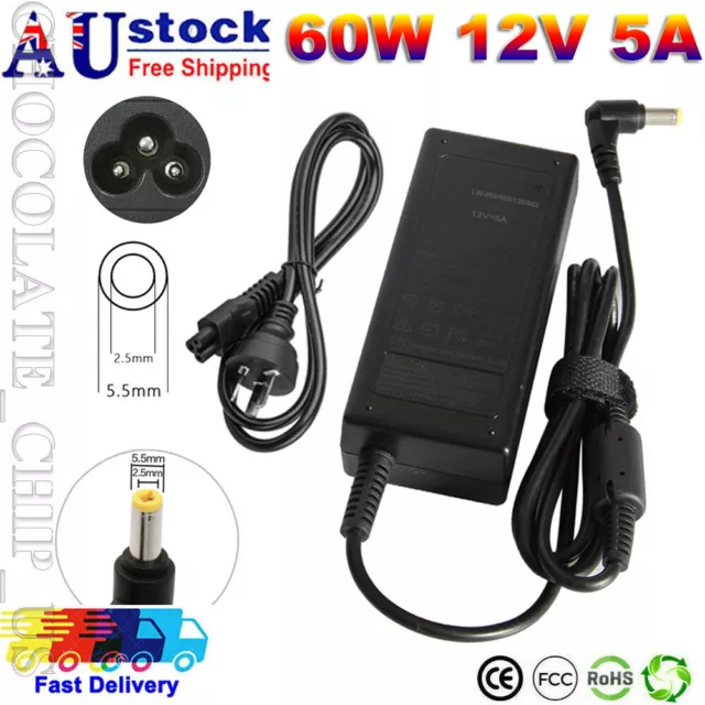 60W 12V 5A AC DC Power Supply Adapter Charger for LCD Screen Monitor 5.5*2.5mm