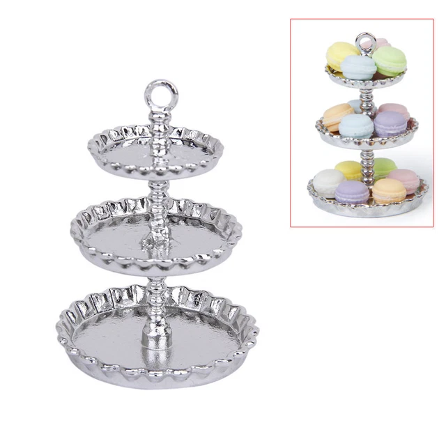 Dollhouse Miniature Metal Dessert Food Fruit Cake Bakery Rack Display Stand Tray