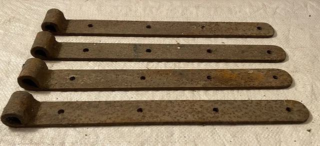 SET OF 4 ANTIQUE IRON BARN DOOR STRAP HINGES - 15-1/2"L x 1-1/2"W