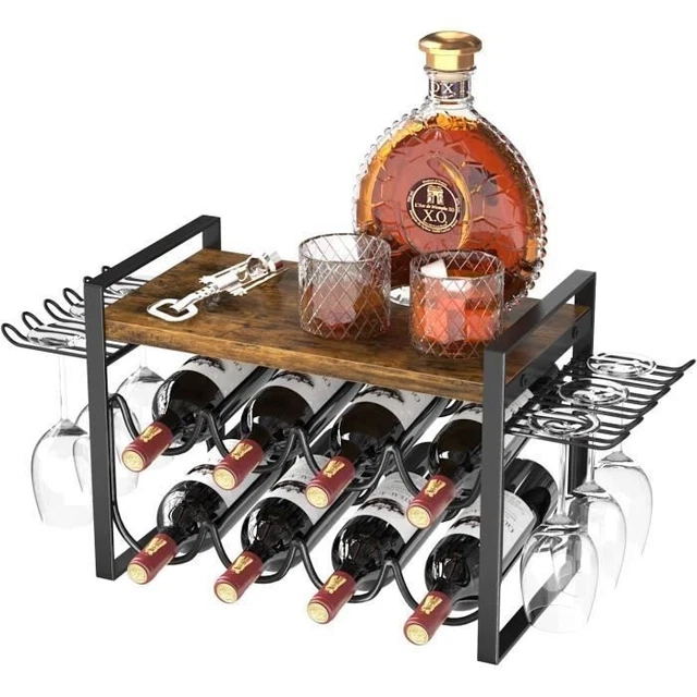 CASIER À VIN Range Bouteilles en Bois/métal noir 8 Bouteilles 4-6 ...