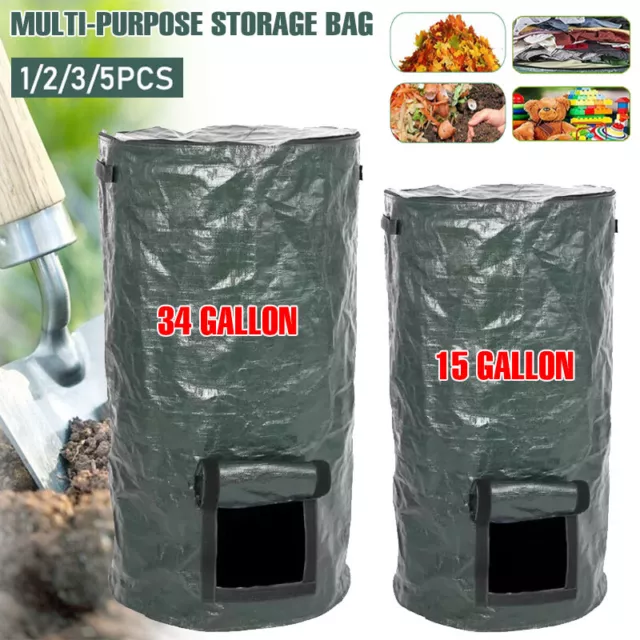 34 Gallon Heavy Duty Garden Waste Bags Reusable Gardening Leaf Compost Bin Bags