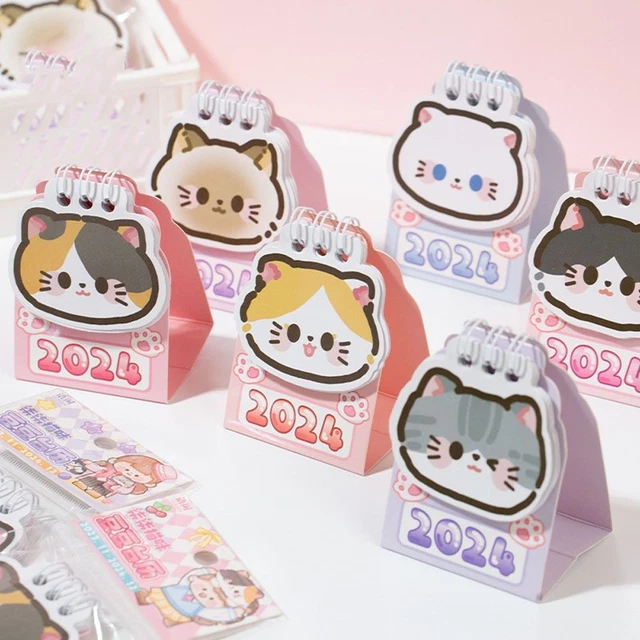2024 DESKTOP CALENDAR Cartoon Cat 2024 Coil Calendar Mini Desk Calendar