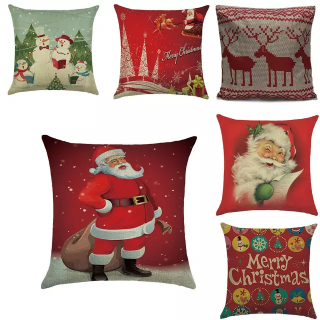 Christmas Pillow Cover Santa Cotton Linen Sofa Car Throw Cushion Home Decoration 2