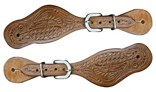 Showman Youth Floral Tooled Medium Oil Leather Spur Straps