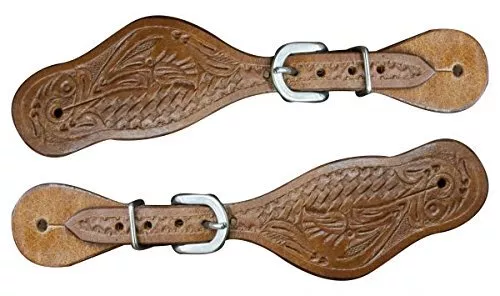 Showman Youth Floral Tooled Medium Oil Leather Spur Straps