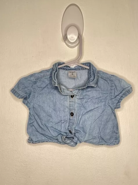 Carters Chambray Top Baby Girls Size 3 Months Short Sleeve Blue Button Up