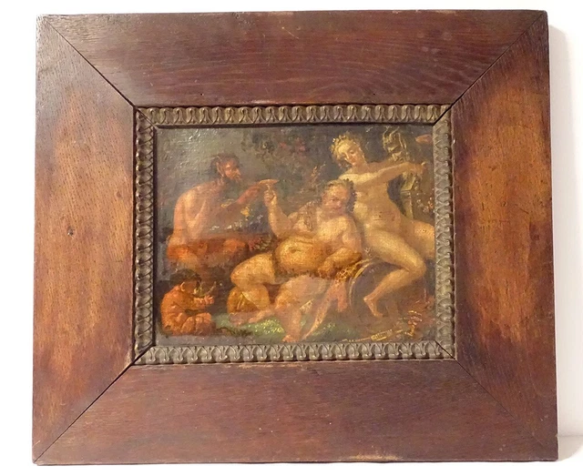 Hst Painting Scene Bacchanalia Bacchus Wine Nymph Satyrs Erotic Xviith