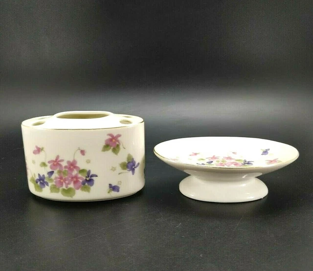 Fred Roberts San Francisco Co. Porcelain Violet Bath Soap and Toothbrush Holder 3