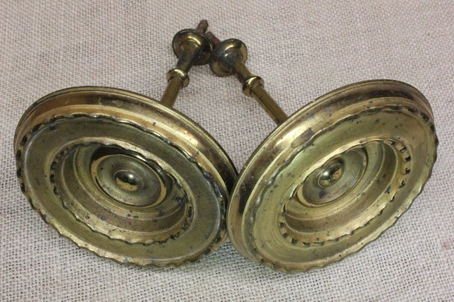 2 Old Curtain Drapery Tie Backs 4” Diameter Medallion Solid Brass Vintage 1800’s