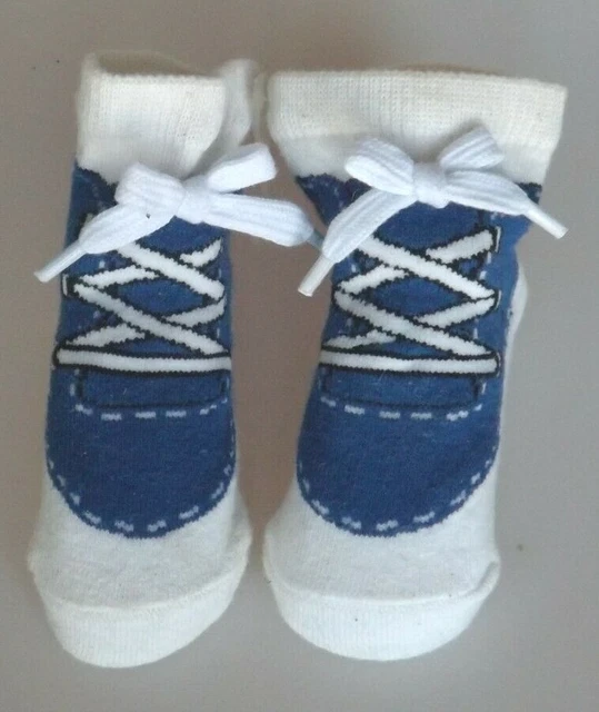 Blue Sneaker Infant Socks Novelty Never Worn Baby High Top Tennis Shoe Vtg
