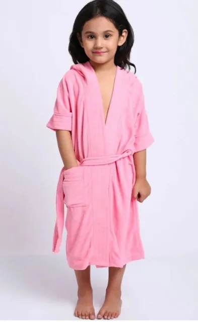 Unisex Kids 100% Terry Cotton Bathrobe For Boys Girls Solid Bath Robe With Belt