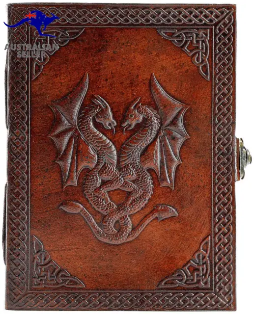 Handmade Leather Double Dragon Journal/Writing Notebook Diary/Bound Daily