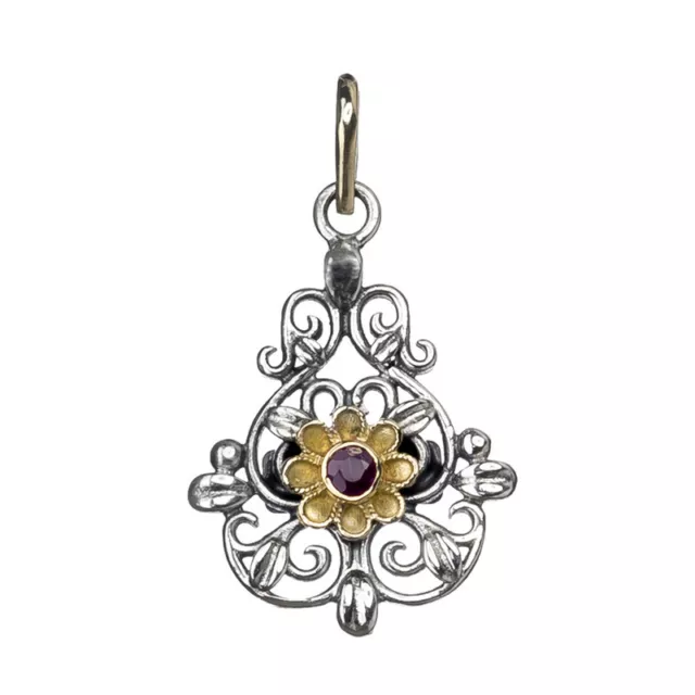Gerochristo 1178N ~ Solid Gold, Sterling Silver & Ruby Medieval Charm Pendant