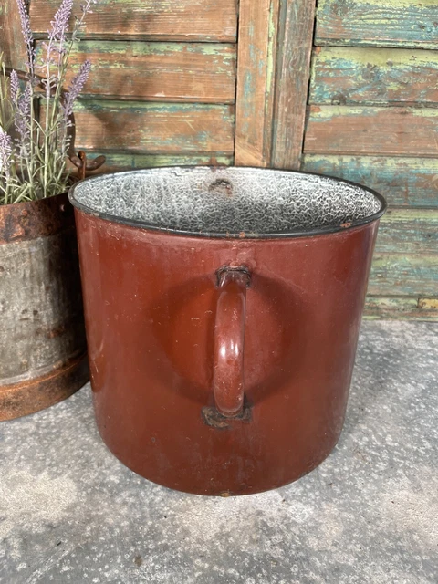 VINTAGE FRANZÖSISCH BRAUN Emaille Kochtopf Wanne Garten Pflanzgefäß EUR